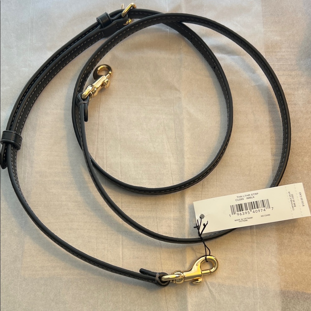 Coach Black Strap With Dog Leash Clips NWT